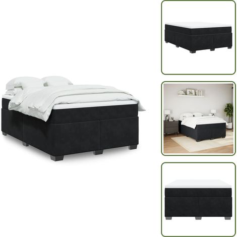 The Living Store Giroletto a Molle con Materasso Nero 160x200 cm in Velluto - Materasso a molle insacchettate