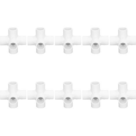 10 Stück 6-Wege-PVC-Fittings, Winkelverbindung für Kunststoffrohre mit 20 mm Innendurchmesser, Weiß