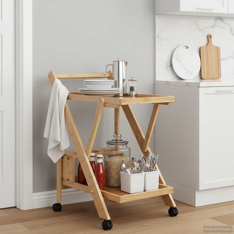 vidaXL  Kitchen Trolley with Wheels  Light Brown 65 x 40.5 x 76.5 cm