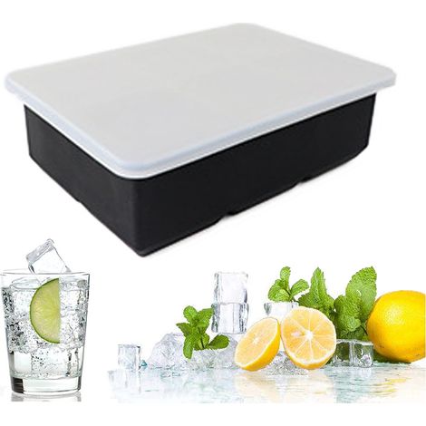 Moule À Glaces - En Silicone Alimentaire - Pour Cubes Carrés De 3,5 Cm - Avec Couvercle Anti-débordement - Empilable - Pour Whisky Et Cocktails - 2 Pièces (1/5)