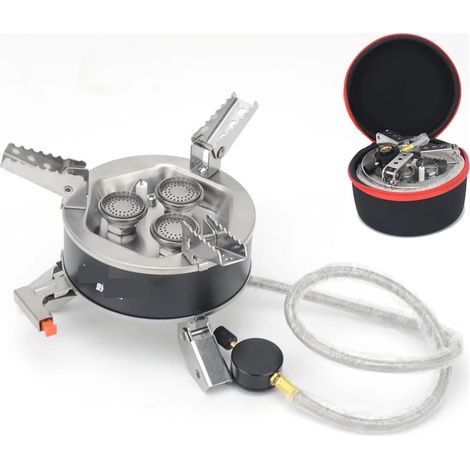 Cuisinière d'extérieur Portable 6800W 12800W 18000W, cuisinière à gaz de Camping, brûleur à tête Pliante, poêle à feu Puissant avec Sac de Rangement for la randonnée(3 Burner) (1/5)