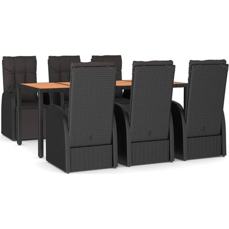 Maison Exclusive - 7-tlg. Garten-Essgruppe Schwarz Poly Rattan & (1/5)