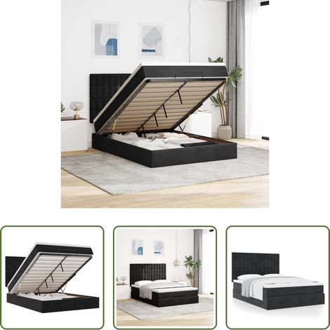 vidaXL Cadre de lit -  Cadre de lit ottoman avec matelas noir 140x190 cm velours (1/5)