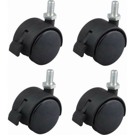 Pair 4 Pcs roulette de meuble 40mm pivotante avec frein noir nylon fixation par vis M8x15 charge 40kg / roue (1/3)
