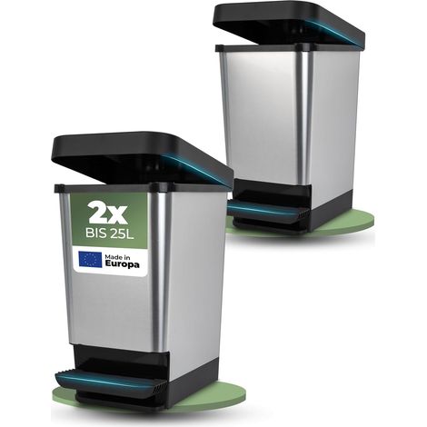 Novaliv 2x Poubelles avec couvercles - Poubelle à pédale 25L - Poubelle robuste avec couvercle et pédale - Poubelle de cuisine anti-odeurs et bien
