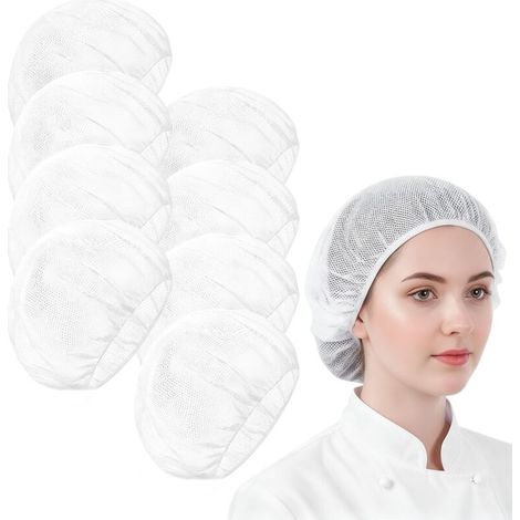 Lot de 8 filets à cheveux respirants - Bonnet de chef élastique - Unisexe - En maille respirante - Pour la cuisine, la pâtisserie, le restaurant - Blanc
