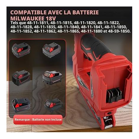 Cloueuse sans fil compatible avec M18, agrafeuse électrique sans balais 18GA pour l'amélioration de la maison, le bricolage et le travail du bois (rouge) (1/4)