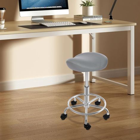 Tabouret de travail pivotant à 360° avec 5 roulettes - Hauteur réglable de 45 à 59 cm - Pour bureau - Gris (1/5)