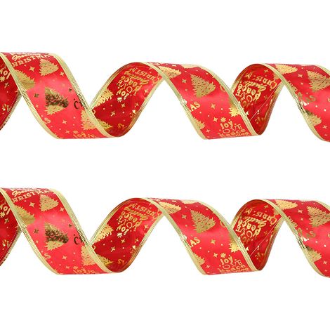 Lot de 2 rubans en lin fin bronzant Décoration de Noël Le bricolage peut être des lumières à cordes ruban de bord doré double couche (arbre de Noël bronzant rouge) (1/2)