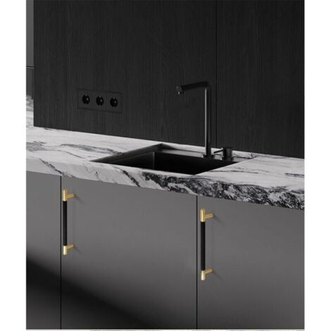 FENOPLASTICALot de 2 poignées de meuble de cuisine en alliage d'aluminium noir et doré, distance entre les trous de 192 mm, avec vis, adaptées aux tiroirs de bureau (1/4)