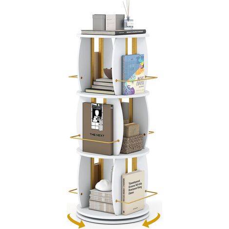 COSTWAY Bibliothèque sur Pieds avec Base Pivotante 360° (Blanc,3 Niveaux) (1/5)