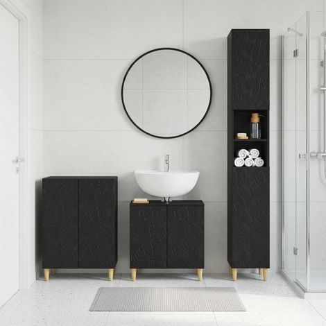 vidaXL 3 Piece Bathroom Cabinet Set DELFT Black Engineered Wood (1/5)