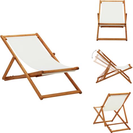 Strandstuhl Klappbar Eukalyptusholz und Stoff Cremeweiß - Campingstuhl - Strandstuhl - Gartenstuhl - Holzstuhl - Klappstuhl (1/5)