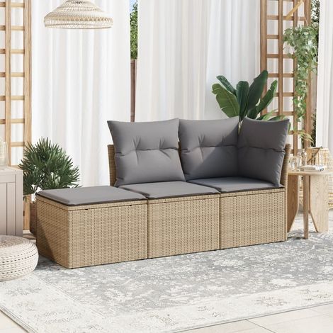 vidaXL Gartenmöbelset mit Kissen 3 Teile beige geflochtene Harz (1/3)