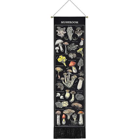 Tapisserie verticale à motif de champignons sur fond noir (1/5)