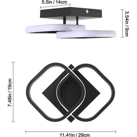 Plafonnier LED moderne carré en acrylique, diamètre 19 cm, pour chambre, salon, cuisine, couloir – 22 W – Noir – 6 500 K (trois couleurs de lumière) (1/4)