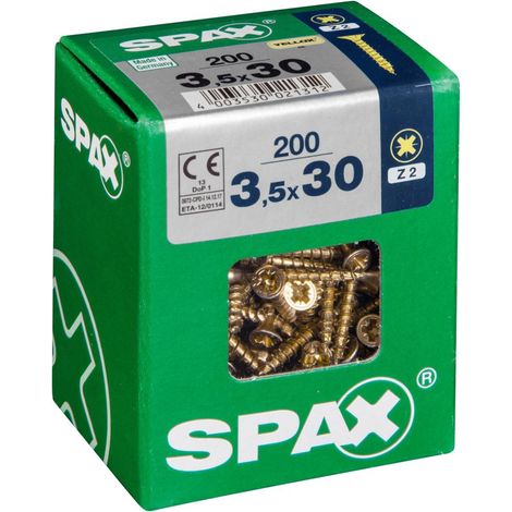 Set di 200 viti in acciaio a testa svasata pozidriv SPAX, Diam.3,5 mm x L.30 mm SPAX (1/5)