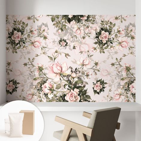 Papier peint intissé pour salon chambre à coucher peint imprimé pour mur - Colle incluse gratuite Motif floral 104x70 cm (1/5)