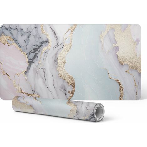 Alfombrilla protectora antideslizante para escritorio con estampado de olas de m谩rmol, 90x45 cm.