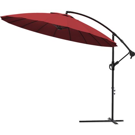 Vounot – Parasol déporté inclinable 3M rouge – Toile polyester anti-UV 160gr/m2 – Hauteur ajustable 250cm – Rotatif 360° – 18 baleines en fibre de verre