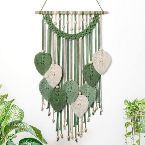 Makramee-Wandbehang – 1 Stück, Makramee-Wandteppich mit Blattmotiv, für Schlafzimmer im Bohème-Stil, Wohnzimmer, Hochzeitsgeschenk (1/4)