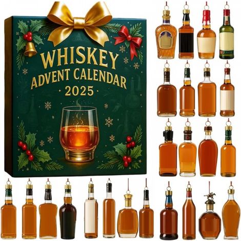 Calendrier de l'Avent Whisky, 24 jours de Noël, 24 pendentifs whisky premium, cadeaux pour les amateurs de bière et de whisky, Boite de stockage (1/5)