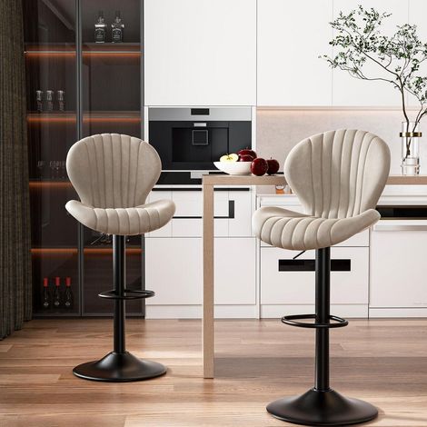 Barhocker 2er Set, höhenverstellbar, 360° drehbar, mit Lehne, beige (1/5)