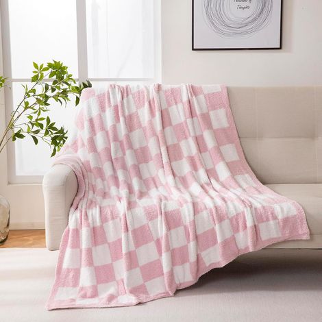 CCYKXA Reversible Checkered Blanket – Fluffy and Comfortable Chessboard, very soft and comfortable for interior decoration, bed, sofa, living room (Pink, 120 x 160cm) (1/5)