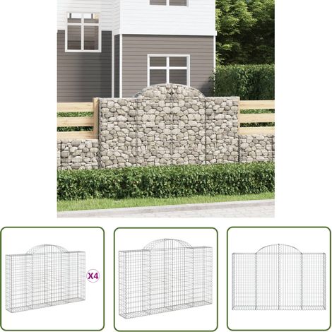 The Living Store Paniers à gabions arqués 4 pcs 200x30x120/140 cm Fer galvanisé - Panier À Gabion - Gabion - Mur De Gabion - Clôture De Jardin - Décoration Extérieure (1/5)