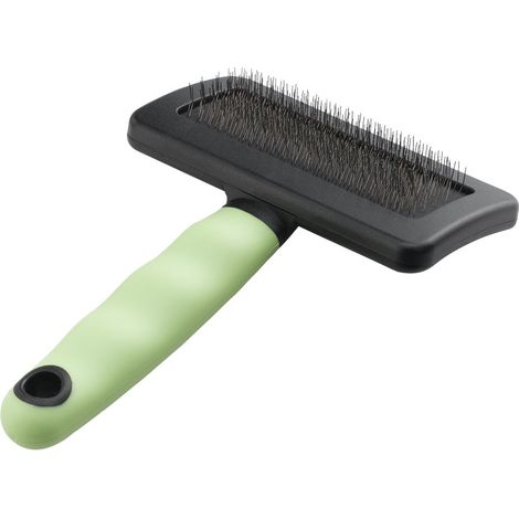 Ferplast Spazzola Cardatore per Gatti - Pelo Medio e Lungo - Setole Inclinate e Testine Arrotondate, Acciaio Inox - Impugnatura Ergonomica Morbida - Pettine Extra Incluso - Misura L, Verde (1/3)