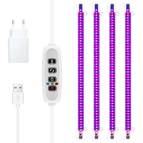 Lampe de croissance LED pour plantes succulentes - 4 tubes - Minuterie 3/9/12H - Lumière rouge et bleue 430nm + 660nm (1/5)