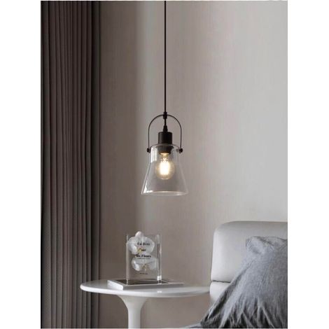 Lampadario A Sospensione Paralume In Metallo E Vetro Porta Lampadina E27 Moderno (1/4)