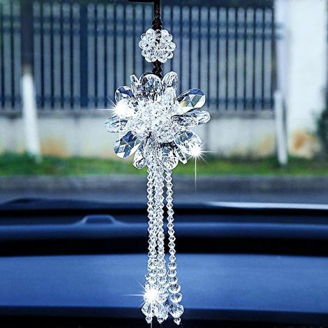 Pendentif en cristal pour rétroviseur intérieur de voiture - Accessoire de mode automobile - Pendentif coloré et tendance en cristal porte-bonheur pour rétroviseur intérieur de voiture (blanc)