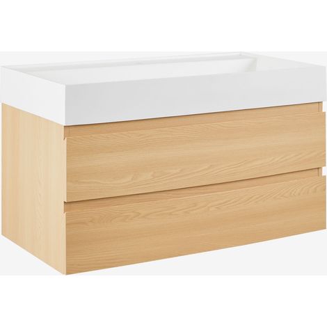 Ensemble de meuble de salle de bain en bois et placage de frêne avec lavabo intégré Ona SKLUM