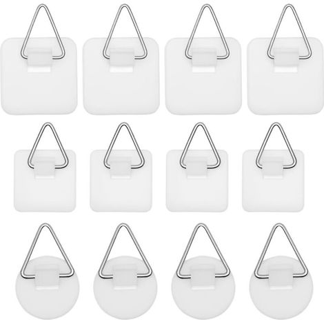 Set of 12 adhesive wall hooks, invisible adhesive hooks, adhesive picture hangers, wall-mounted picture hangers without drilling, support