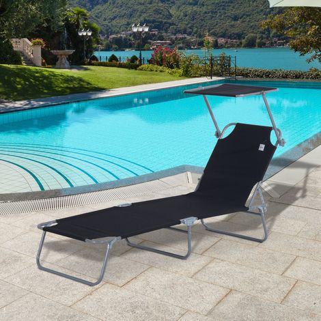 Tumbona jardín plegable con toldo de metal negro HAVRYA (1/5)