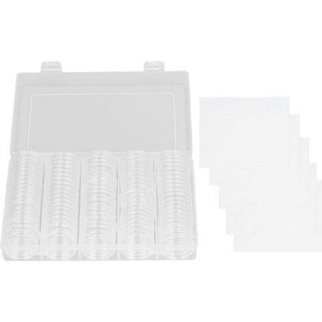 100 capsules de protection pour pièces de monnaie de 17 à 30 mm, 5 tailles, étui transparent avec joints en mousse
