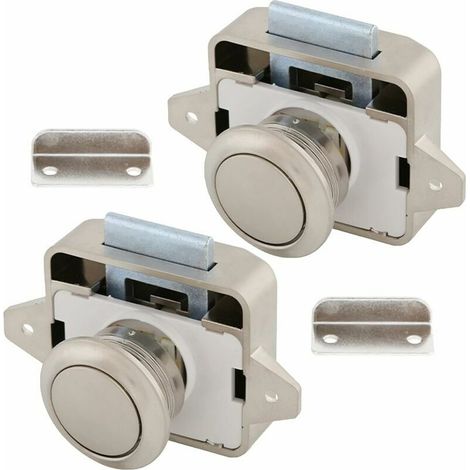 royaluxe - Serrure camping car, 2 Bouton poussoir Loquet, Bouton poussoir camping car, Alliage de zinc et matériau ABS, ferme, fiable, pour camping-car, yachts, tiroirs, portes darmoires (Nickel Nacré (1/5)