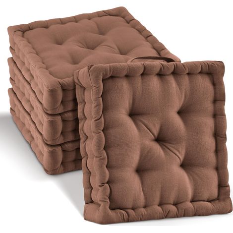 Lot de 4 coussins de sol Coussin d'assise Mila, 40x40cm, marron