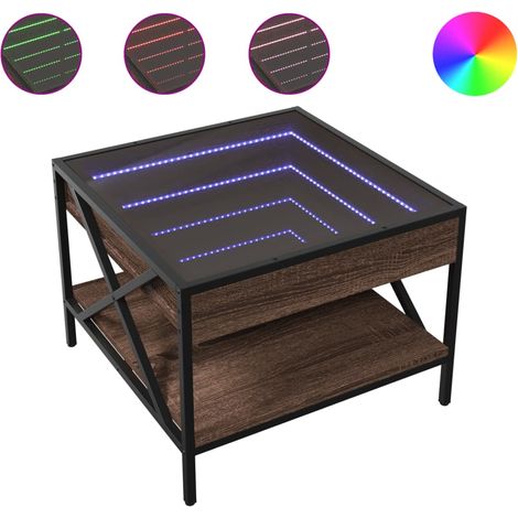 Tavolino da salotto con ripiano design moderno con LED 50 x 50 x 38 cm marrone legno ingegnerizzato vetro e metallo DEC037554