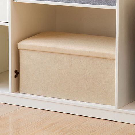 Faltbarer Ottoman mit Aufbewahrungstruhe, der als Fußhocker und zusätzlicher Sitzplatz dient, aus khakifarbenem Stoff, groß (48 x 30 x 30 cm), multifunktional für Wohnzimmer und Studentenwohnheim. (1/5)