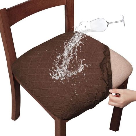 Stuhlhussen, Esszimmerstuhlhussen zum Binden, elastische Jacquard-Stuhlhussen, Schutzhüllen für Ess- und Küchenstühle – 4-teilig, Rautenmuster, Kaffeefarbe