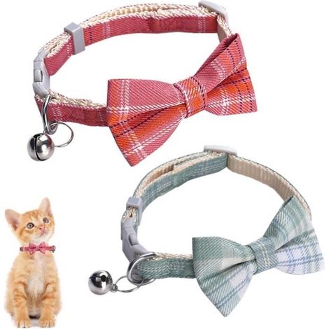 2 colliers pour chat avec clochette et nœud papillon, colliers de sécurité à dégagement pour chat, collier réglable de 22,1 à 29 cm