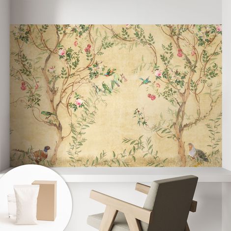 Papier peint intissé à motifs décoratifs pour salon chambre et bureau Décoration murale élégante avec colle Accents floraux 104x70 cm (1/5)