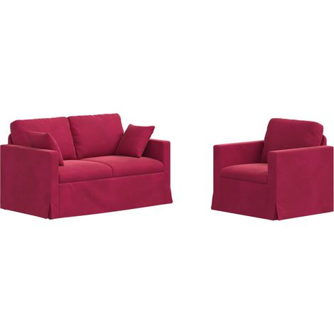 Sofa Set 2 pcs Wine Red 138 x 78 x 80 cm Velvet vidaXL (1/5)