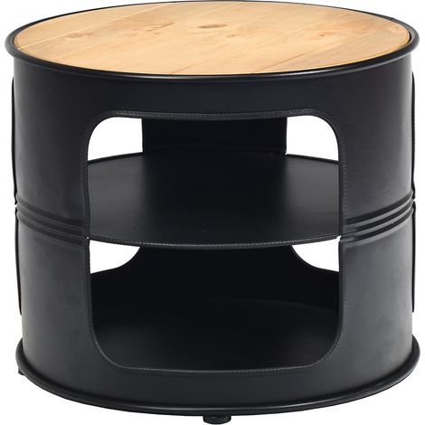Tavolino rotondo con 3 ripiani 50 x 50 x 41,5 cm ampio spazio di archiviazione stile rustico design chic ferro nero 200019285