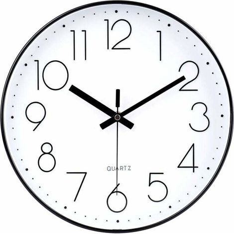 Horloge Noir 30cm Horloge Murale Moderne Silencieuse Non Tic Tac À Quartz À Piles Décoratif Horloge Murale Ronde pour Bureau Salle De Classe École - Le noir (1/5)