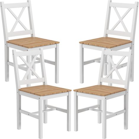 Set 4 Sedie per Cucina e Soggiorno con Schienale a Croce 41x46,5x86 cm in Legno di Pino Bianco e Rovere (1/5)