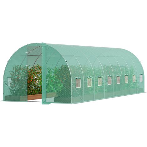 Mophorn Serra Giardino Tunnel, 835x290x225 cm, Tenda Riparo per Piante con Telaio Acciaio Galvanizzato, Copertura in PE Verde, Porta con Cerniera arrotolabile, per Coltivazione Fiori Ortaggi (1/5)