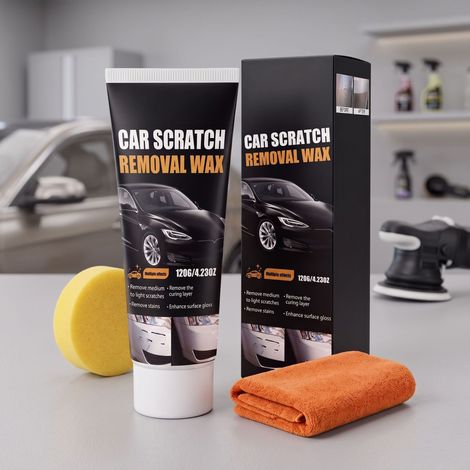 Car scratch care kit for manual application: fades surface marks and cleans paint stains and oxidation -- Car scratch care cream: 120g1, sponge1, towel1 -- BIEMMEDUE (1/5)